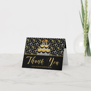 Black and Gold Confetti Birthday Thank You Card