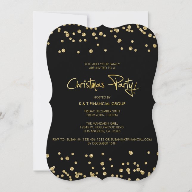 Black and Gold Confetti Company Christmas Party Invitation (Front)