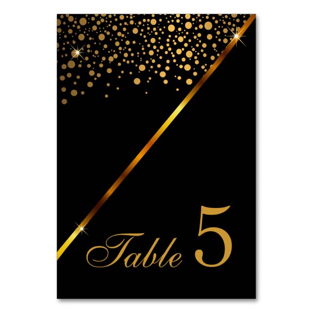 Black and Gold Confetti Dots Table Number (Back)