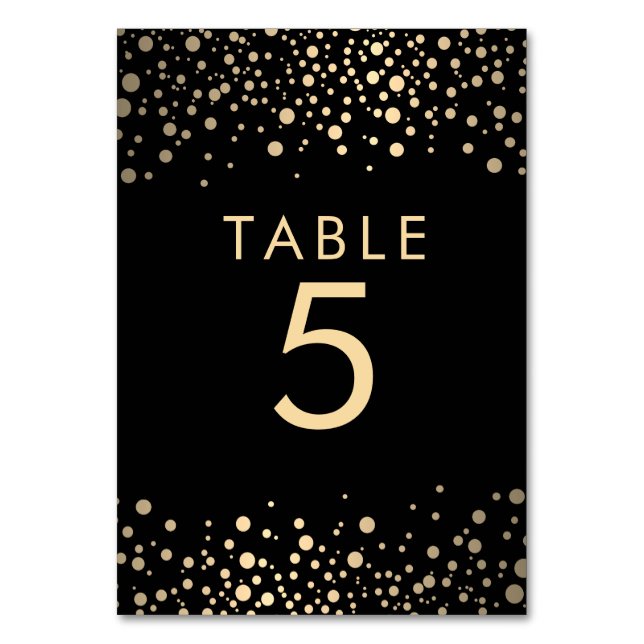 Black and Gold Confetti Dots Table Number (Front)