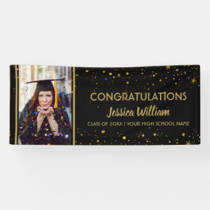 Black And Gold Confetti Graduate Photo Graduation Banner