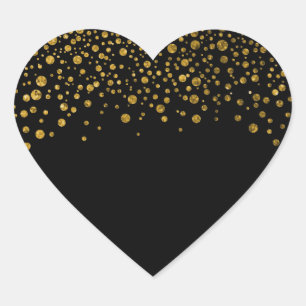 Black and Gold Confetti Heart Sticker