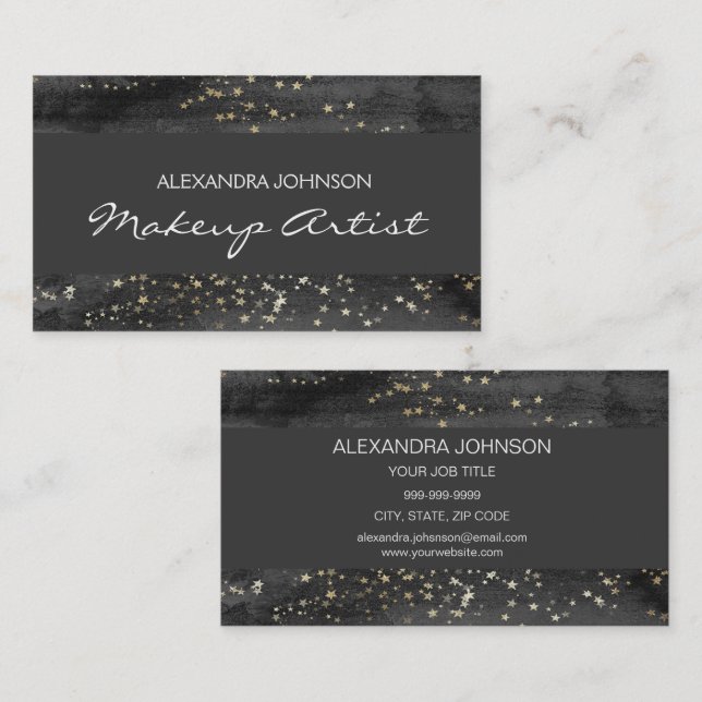 Black and Gold Confetti Stars Makeup Artist Business Card (Front/Back)