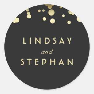 Black and Gold Confetti Wedding Classic Round Sticker