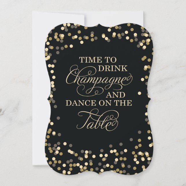 Black and Gold Confetti Wedding Invitation (Front)