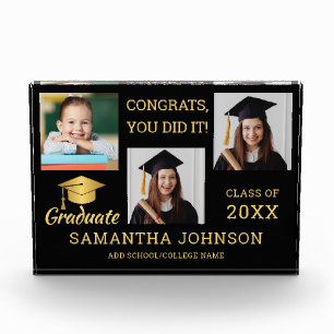 Black And Gold Congrats Grad 2025 3 Image Collage Photo Block