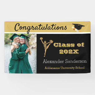 Black and Gold Congrats Grad cheerleading  Banner
