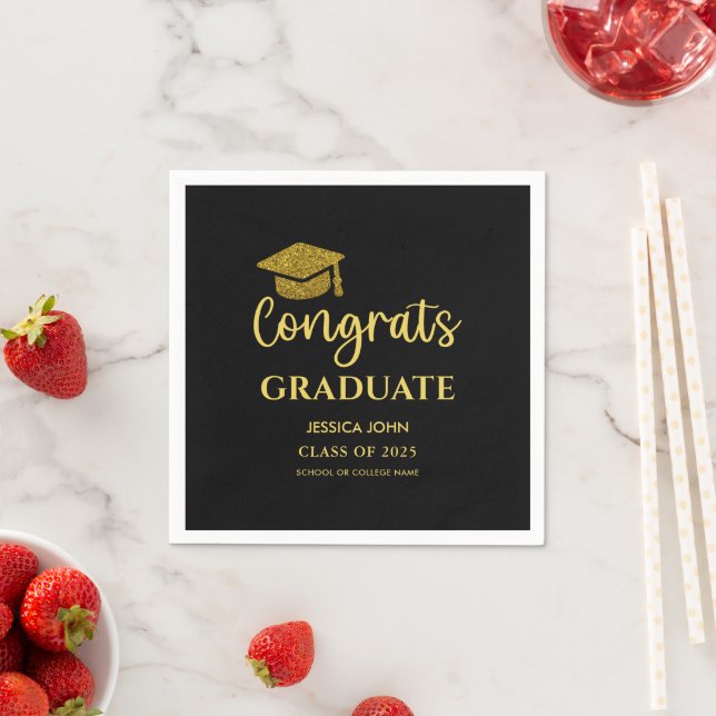 Black and Gold Congrats Graduate Graduation  Napkin (Insitu)