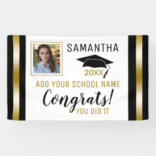 Black And Gold Congrats Graduate Photo Graduation Banner