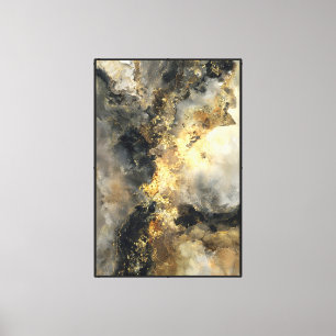 Black and Gold Cosmic Marble Abstract Wall Art