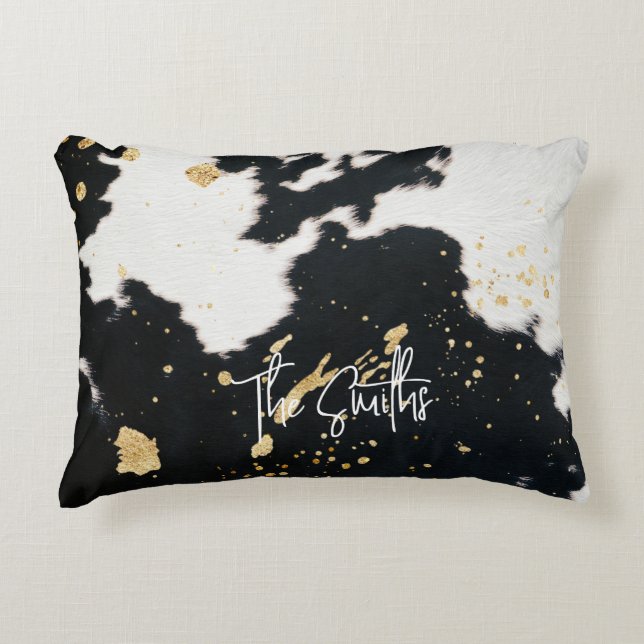 Black and Gold Cowhide Decorative Cushion (Front)