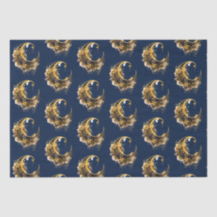Black and Gold Crescent Moon Pattern Halloween Tissue Paper