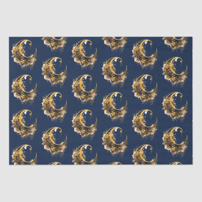 Black and Gold Crescent Moon Pattern Halloween Tissue Paper (Front)