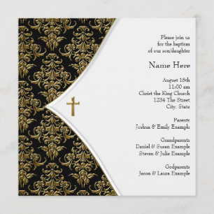 Black and Gold Cross Christening Invitation
