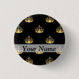 Black and gold crown pattern 3 cm round badge