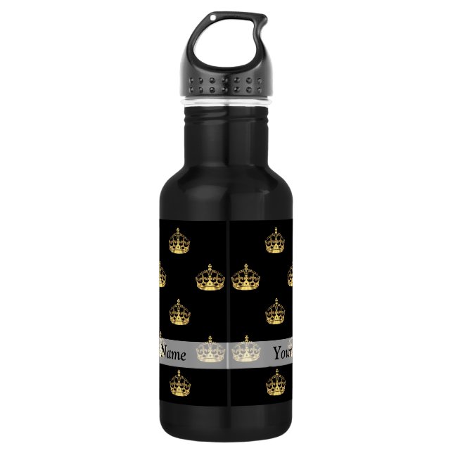 Black and gold crown pattern 532 ml water bottle (Front)