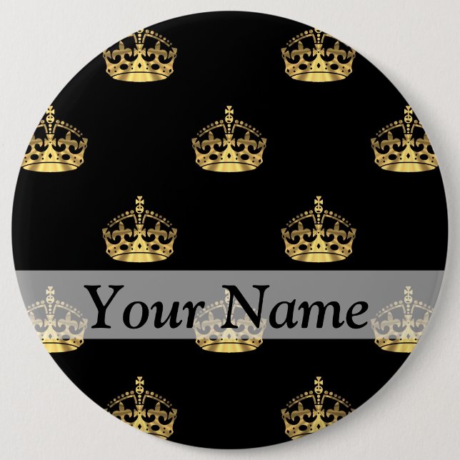 Black and gold crown pattern 6 cm round badge (Front)