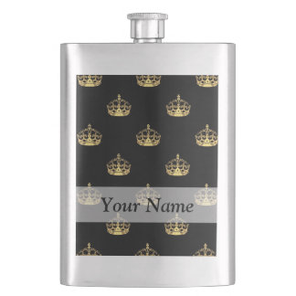 Black and gold crown pattern hip flask