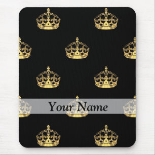 Black and gold crown pattern mouse pad