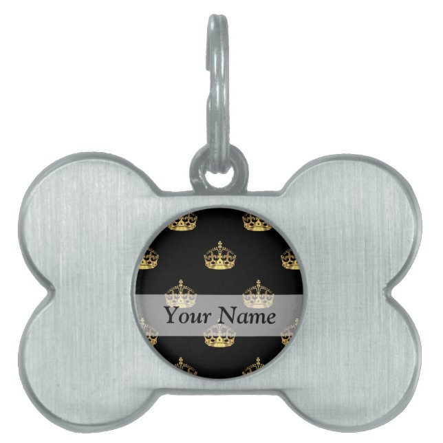 Black and gold crown pattern pet ID tag (Front)