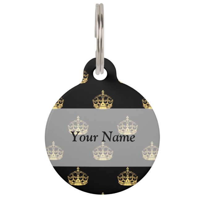 Black and gold crown pattern pet tag (Front)