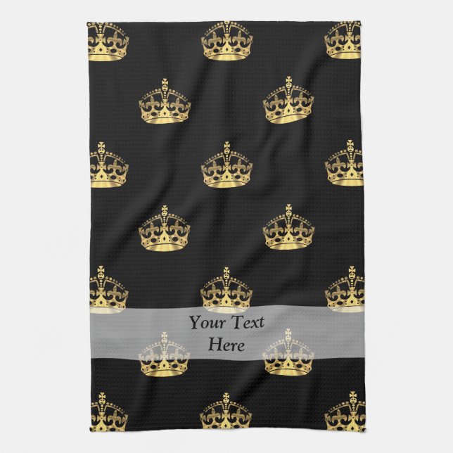 Black and gold crown pattern tea towel (Vertical)