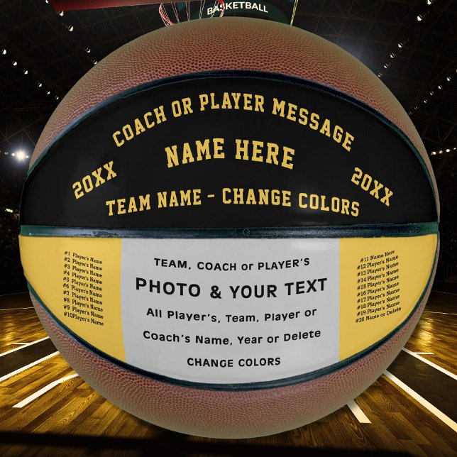 Black and Gold Custom Basketball Ball for Coaches (Custom printed basketballs. Basketball Ball. Coach Basketball. Basketball for Coaches. Personalized.)