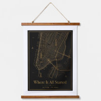 Black and Gold Custom City Map Hanging Canvas Wall