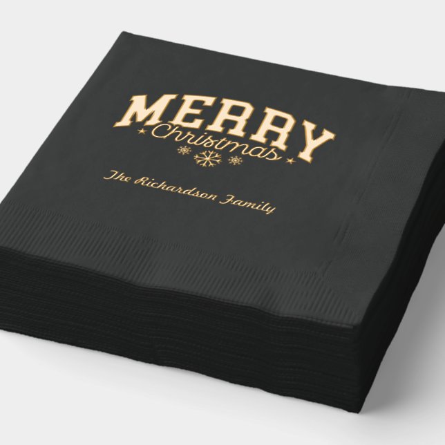 Black and Gold Custom Formal Christmas Napkins (Detail)