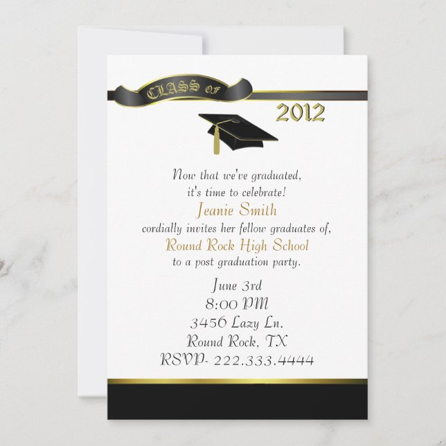 Black and Gold Custom Graduation Party Invitation (Front)