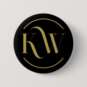 Black and Gold Custom Initials Button