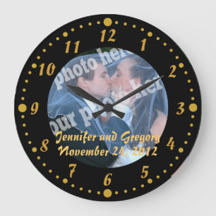 Black and Gold Custom Photo Wedding Clock Minutes