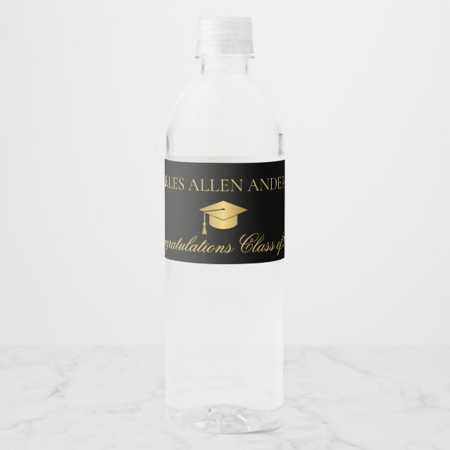 Black and Gold Custom  Water Bottle Label (Front)