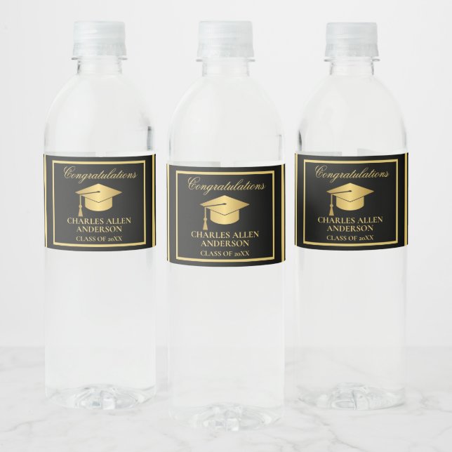 Black and Gold Custom  Water Bottle Label (Bottles)