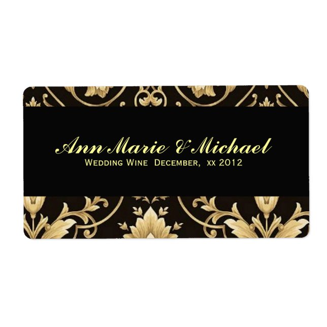 Black and Gold, Custom Wedding Wine Label (Front)