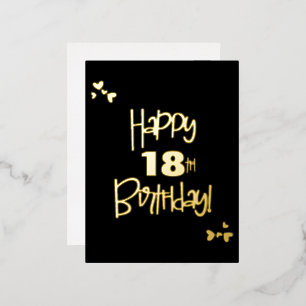 Black and Gold custom year Happy 18th Birthday Foil Holiday Postcard
