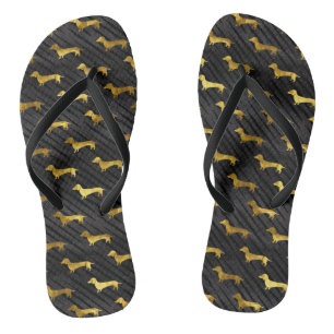 Black and Gold Dachshund Pattern Jandals