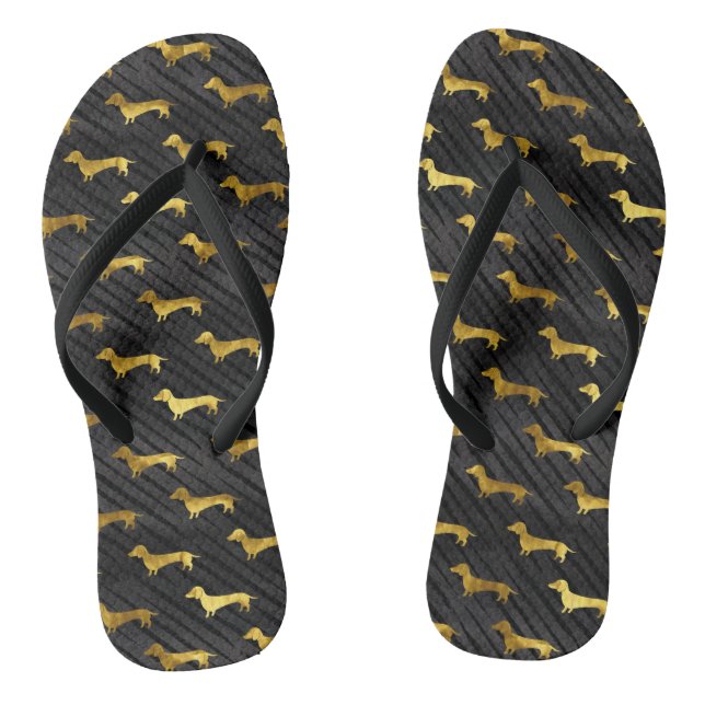 Black and Gold Dachshund Pattern Jandals (Footbed)