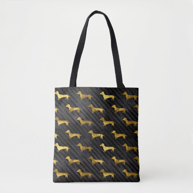 Black and Gold Dachshund Pattern Tote Bag (Front)