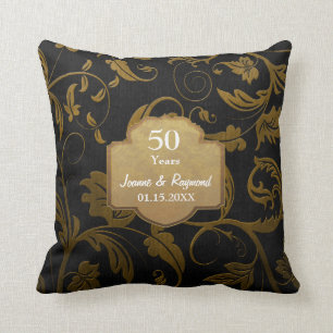 Black and Gold Damask 50th Wedding Anniversary Cushion