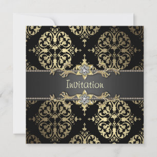 Black and Gold Damask All Occasion Party Invitation