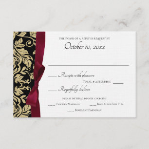 Black and Gold Damask and Burgundy Bow Response
