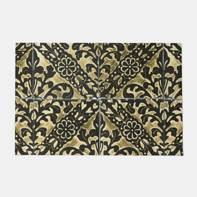 Black and Gold Damask Doormat (Front)