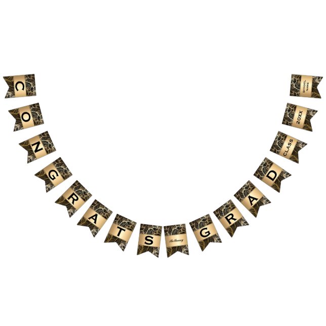 Black and Gold Damask fern Graduation party Bunting (All)