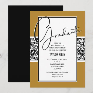 Black and Gold Damask Graduation Invitation