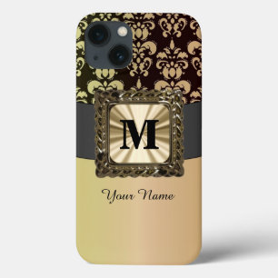 Black and gold damask personalised iPhone 13 case