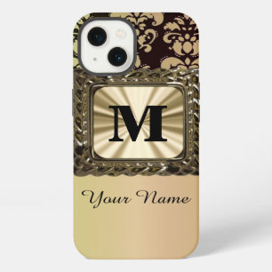 Black and gold damask personalised iPhone 13 case