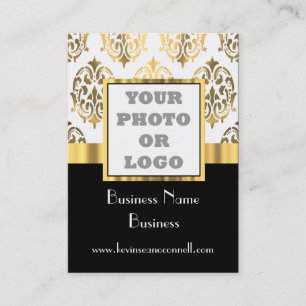 Black and gold damask photo logo business card