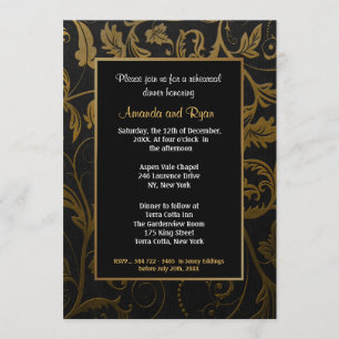 Black and Gold Damask Rehearsal Dinner Invitation