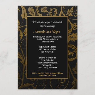 Black and Gold Damask Rehearsal Dinner Invitation